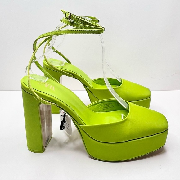 Zara Chunky Heeled Platform Shoes in Neon Green Size 39 - Picture 6 of 12